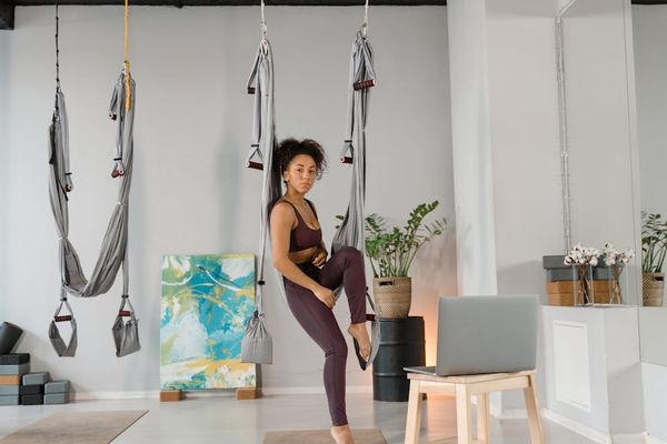 Detailed view of yoga equipment and a peaceful training room.